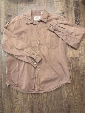 VTG Levi's Men's Dusty Brown Long-Sleeve Button-Down Shirt XL